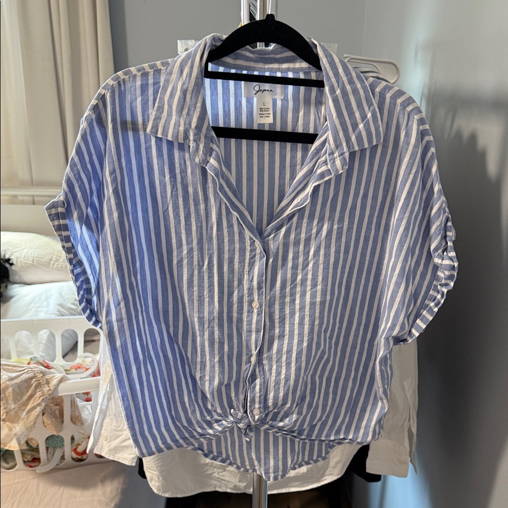 Blue and White Striped Button-Up Shirt